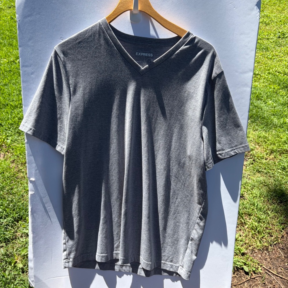 Express Mens Slim Stretch V-Neck T-Shirt Gray Short Sleeve Tee Large